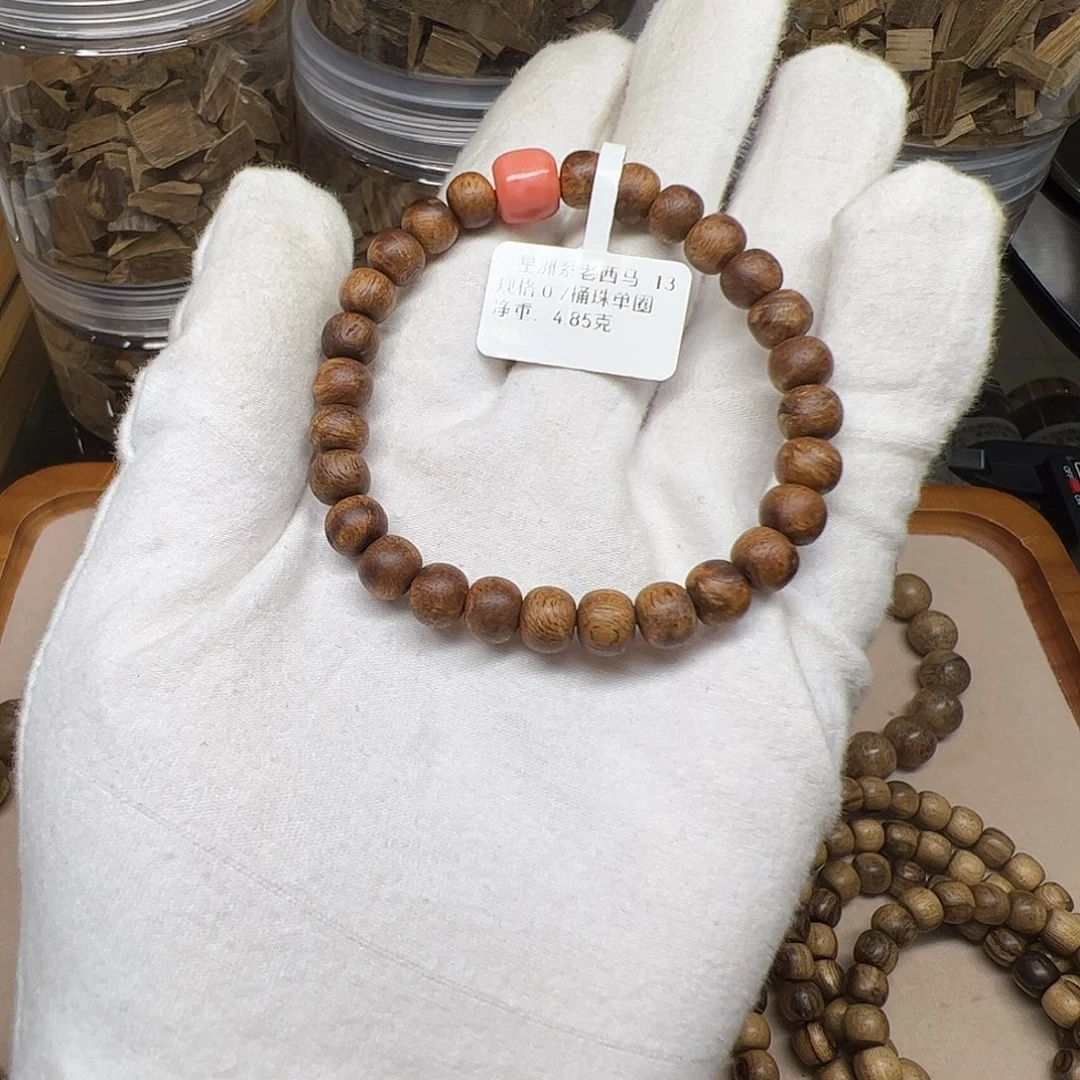 沉香手串天然野沉香老西马桶珠0.7cm4.85克