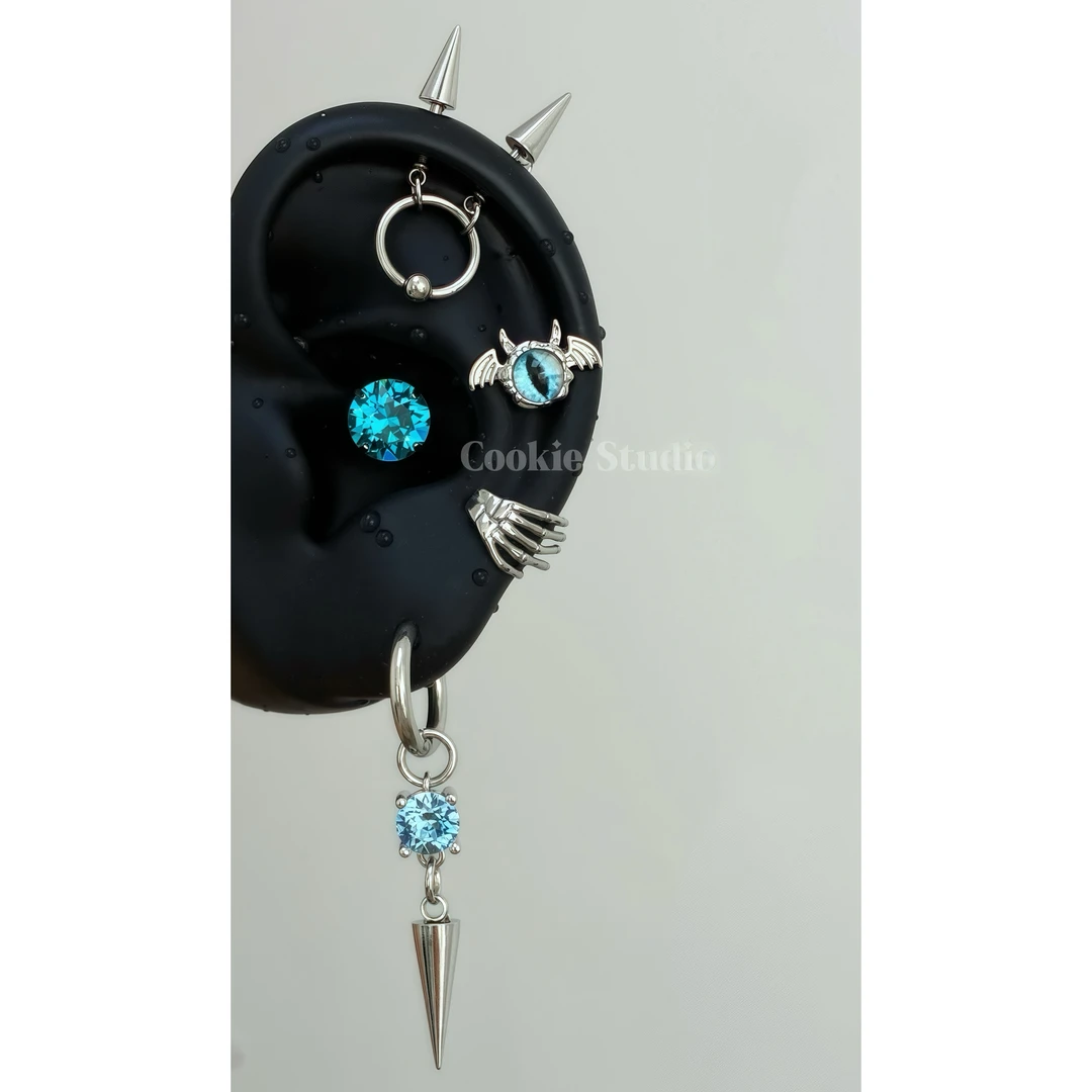 钛钢仿水晶耳饰 恶魔之眼 钛钢耳钉耳骨钉耳轮钉耳蜗钉