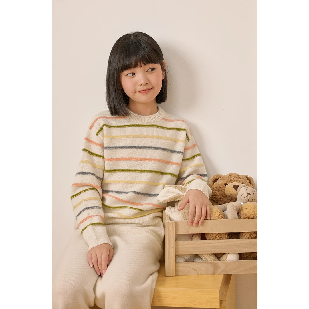 男女童秋冬彩虹条厚款山羊绒儿童亲子针织毛衣T25125