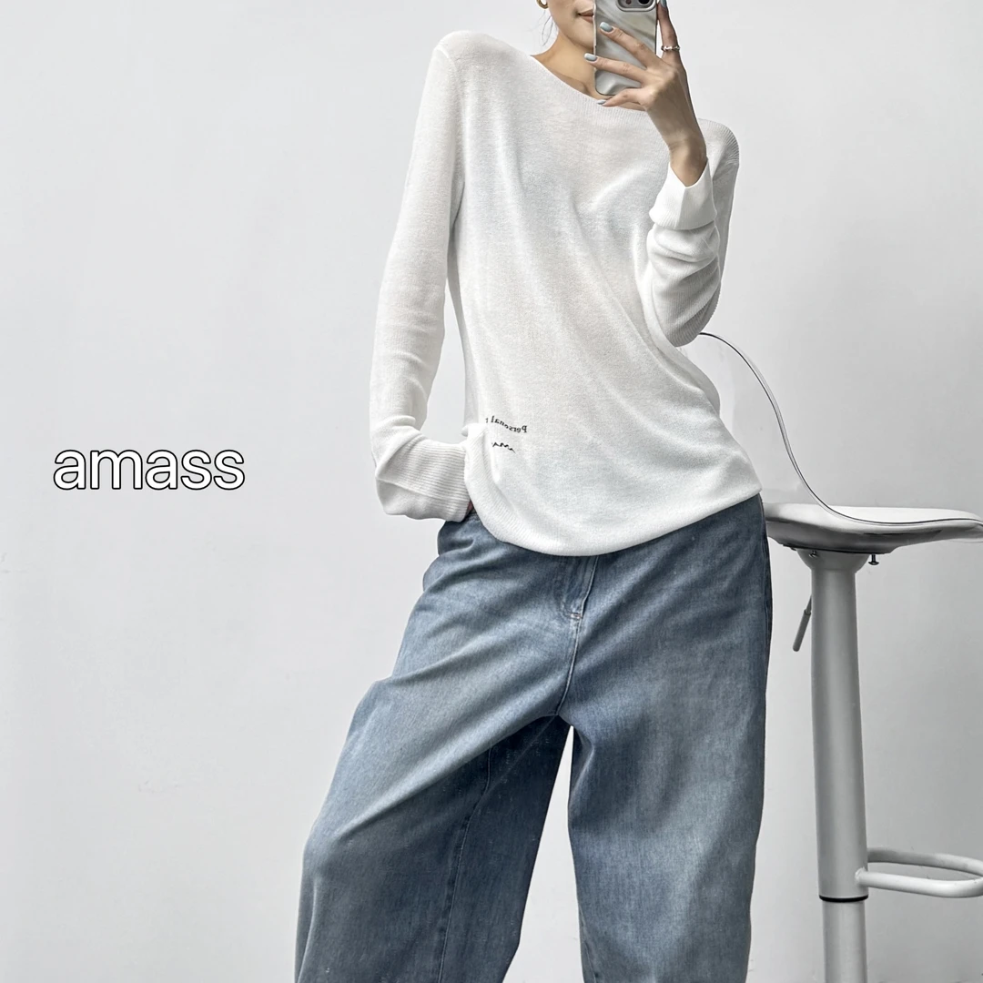 AMASS/阿玛施【松弛有度】春夏新品慵懒感十足长袖宽松针织T恤小号