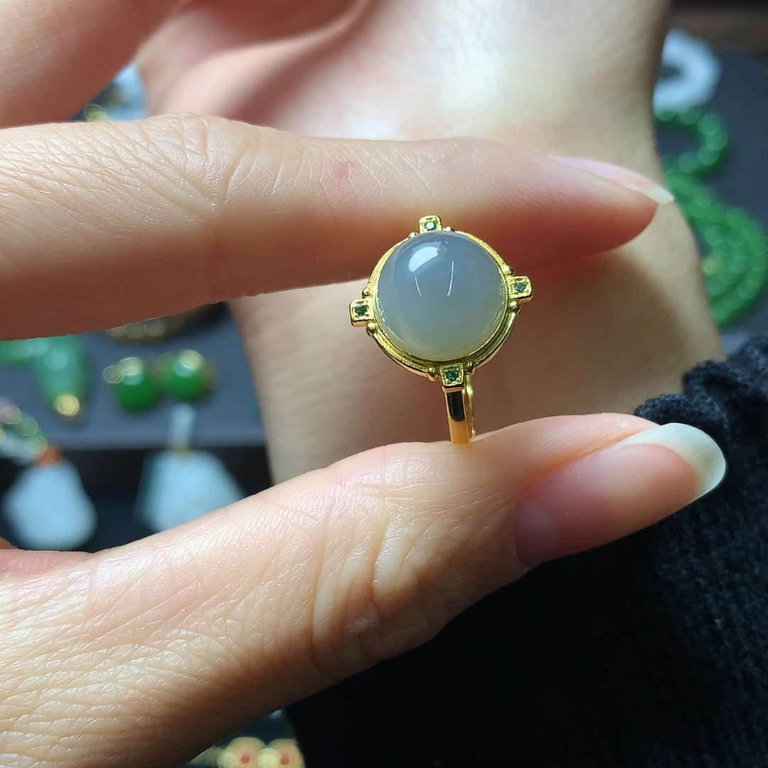 和田玉戒指银S925镶嵌