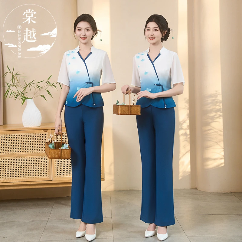 棠越新中式足疗足浴技师工作服美容养生馆高端酒店商务套装女4411