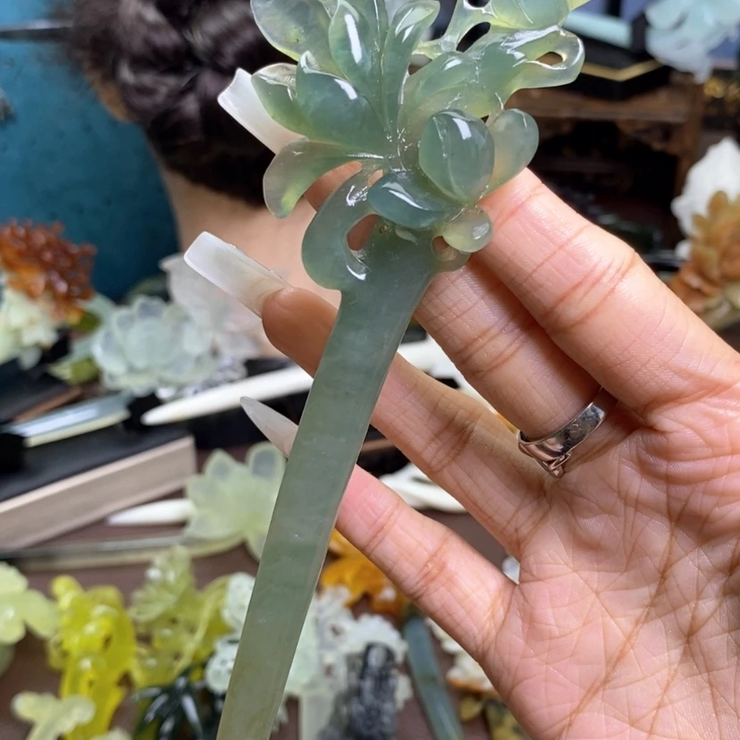 【闪购商品】未镶嵌蛇纹石玉发饰清****饰