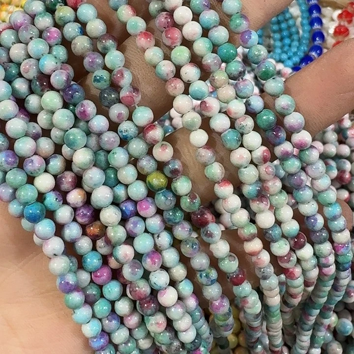 玛瑙/玉髓合金珠宝半成品4条4mm雨花圆珠