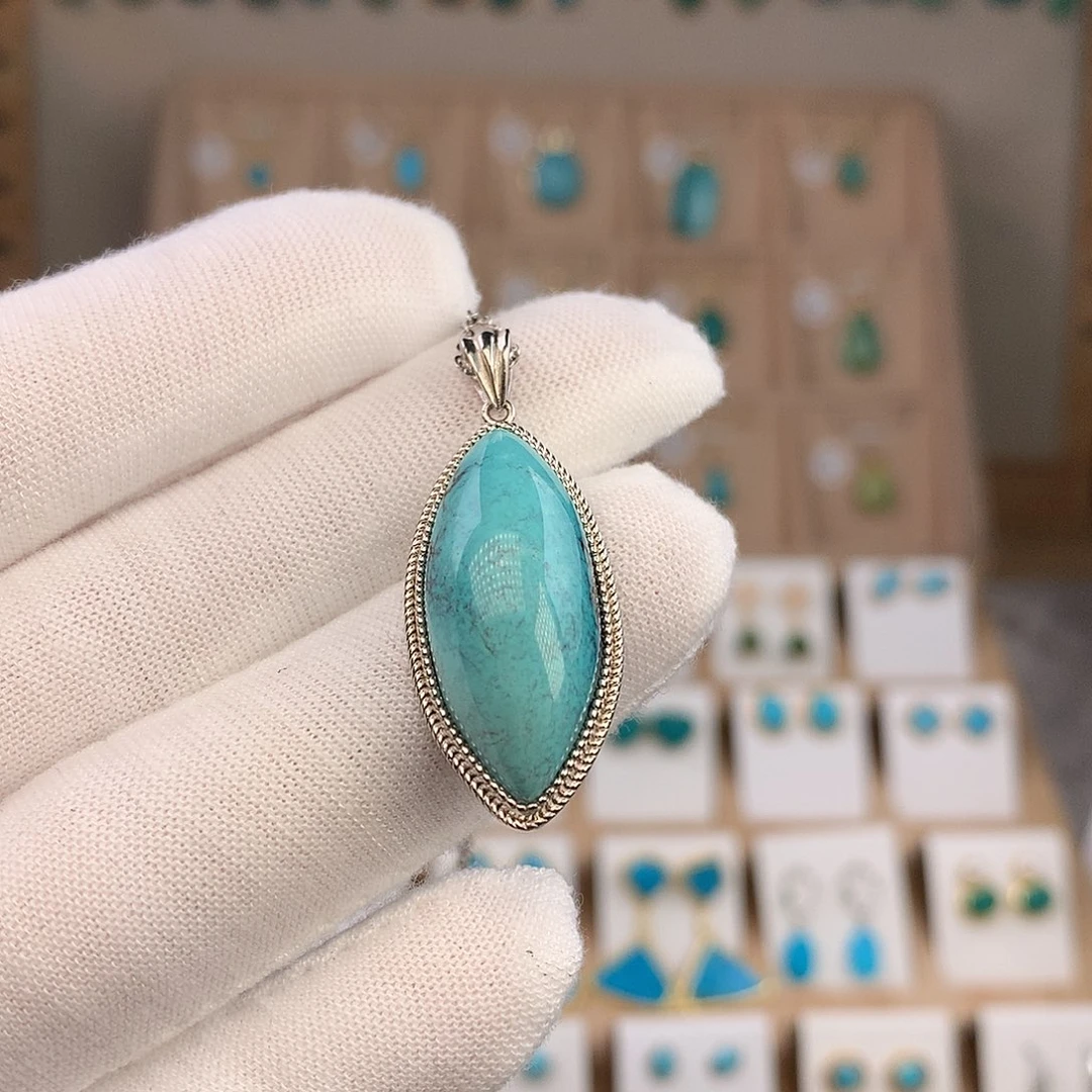 绿松石银S925镶嵌吊坠(不含链)