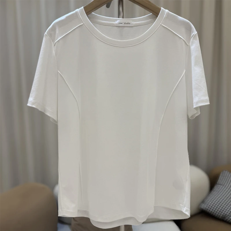 zaw大码女装圆领正肩短袖t恤女夏胖mm鱼骨上衣巨显瘦/25350