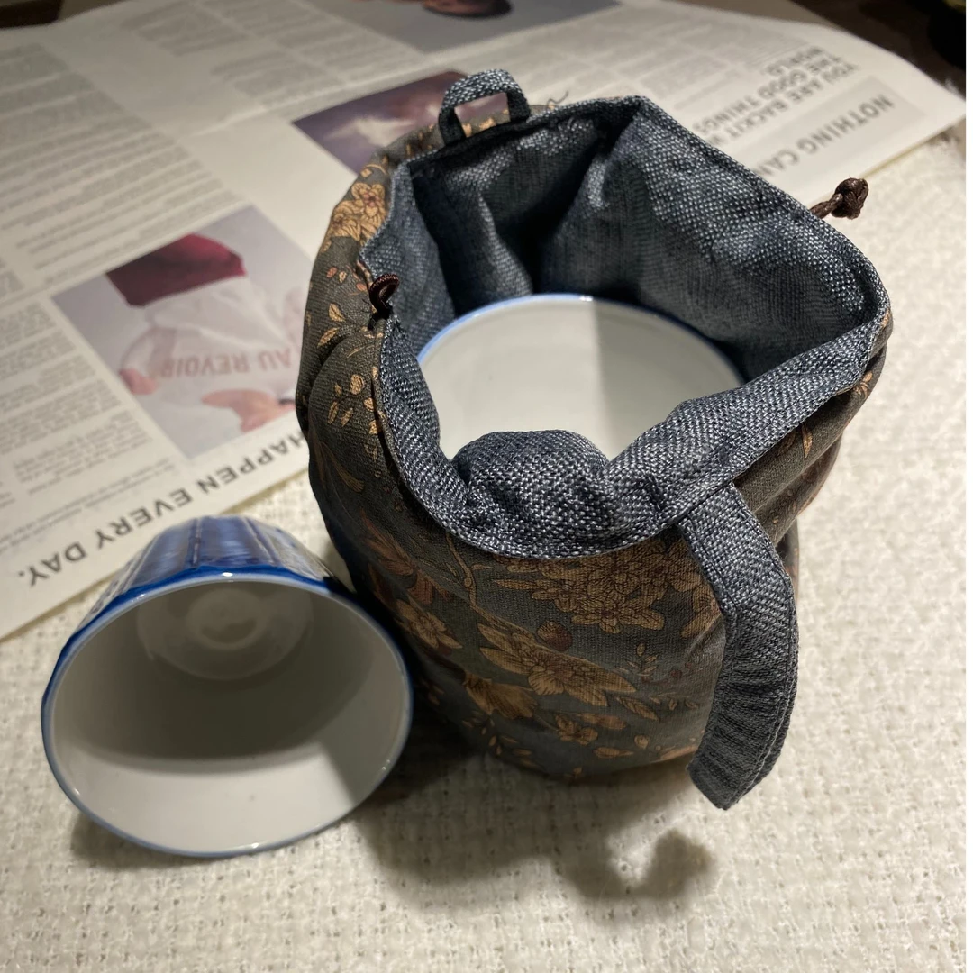 韩式印小碎花麻布束口袋（大号）
