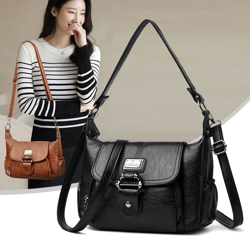 双11软皮百搭时尚女包质感斜挎包单肩包妈妈包休闲简约韩版潮流