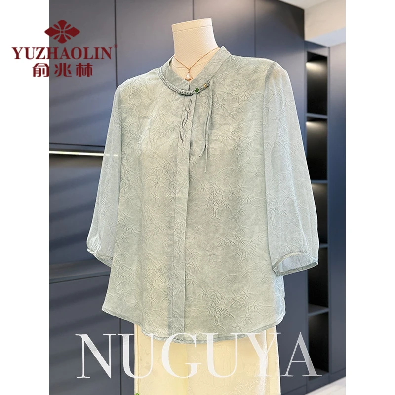 俞兆林中国风妈妈装雪纺衬衫女七分袖2025年夏装新款上衣百搭中老