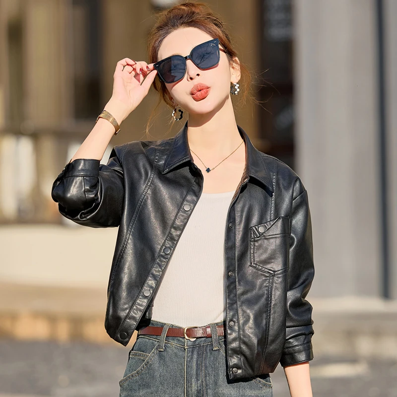 皮衣女2025新款韩版春秋季PU皮小个子短款修身显瘦皮夹克上衣外套