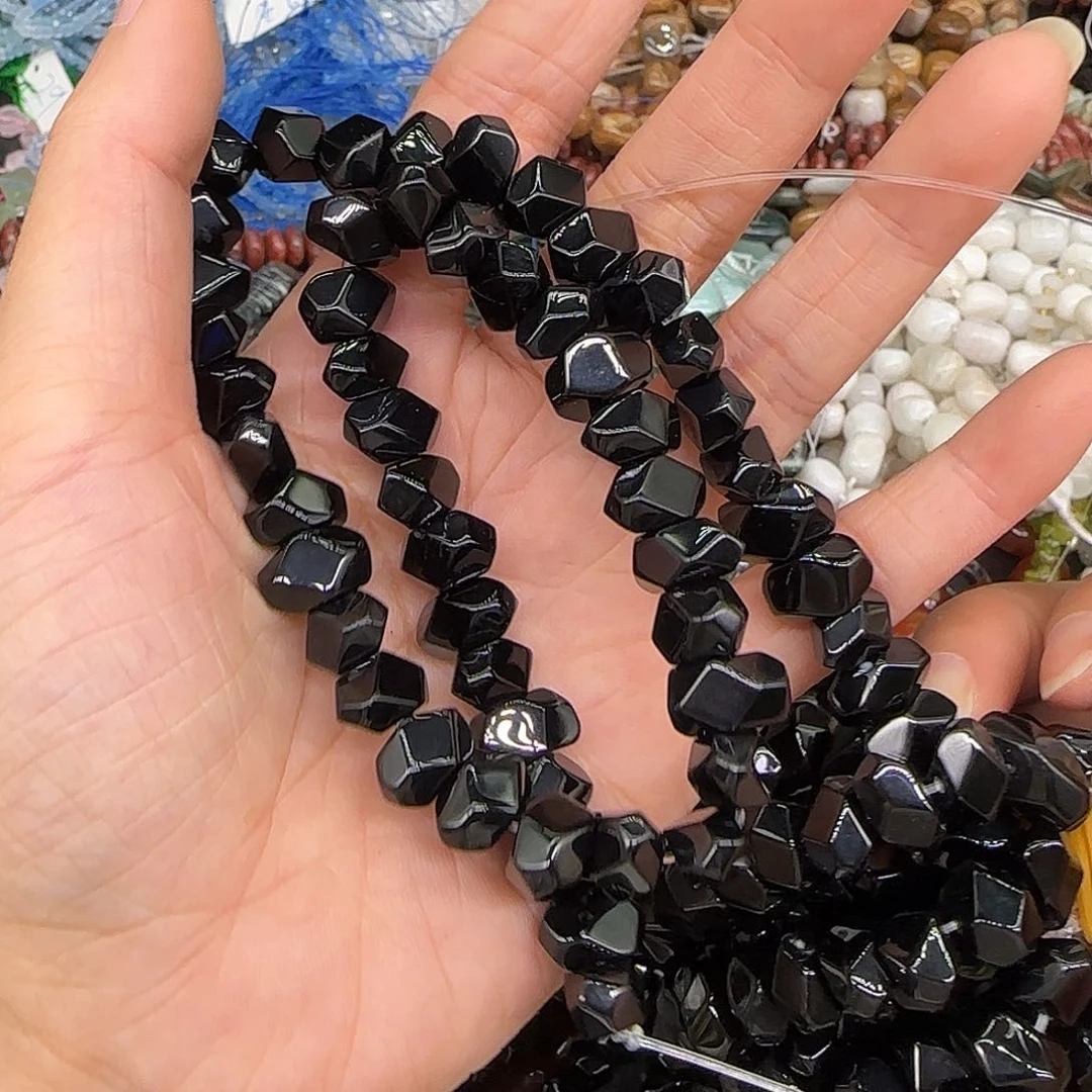 玛瑙/玉髓合金珠宝半成品黑玛瑙12mm切面一条