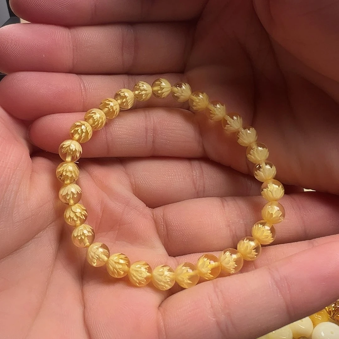 手串金珀未镶嵌金珀精雕莲花手串