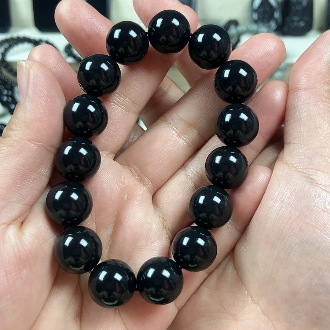 和田玉（墨玉）卡14黑羊脂圆珠手串未镶嵌8****頭