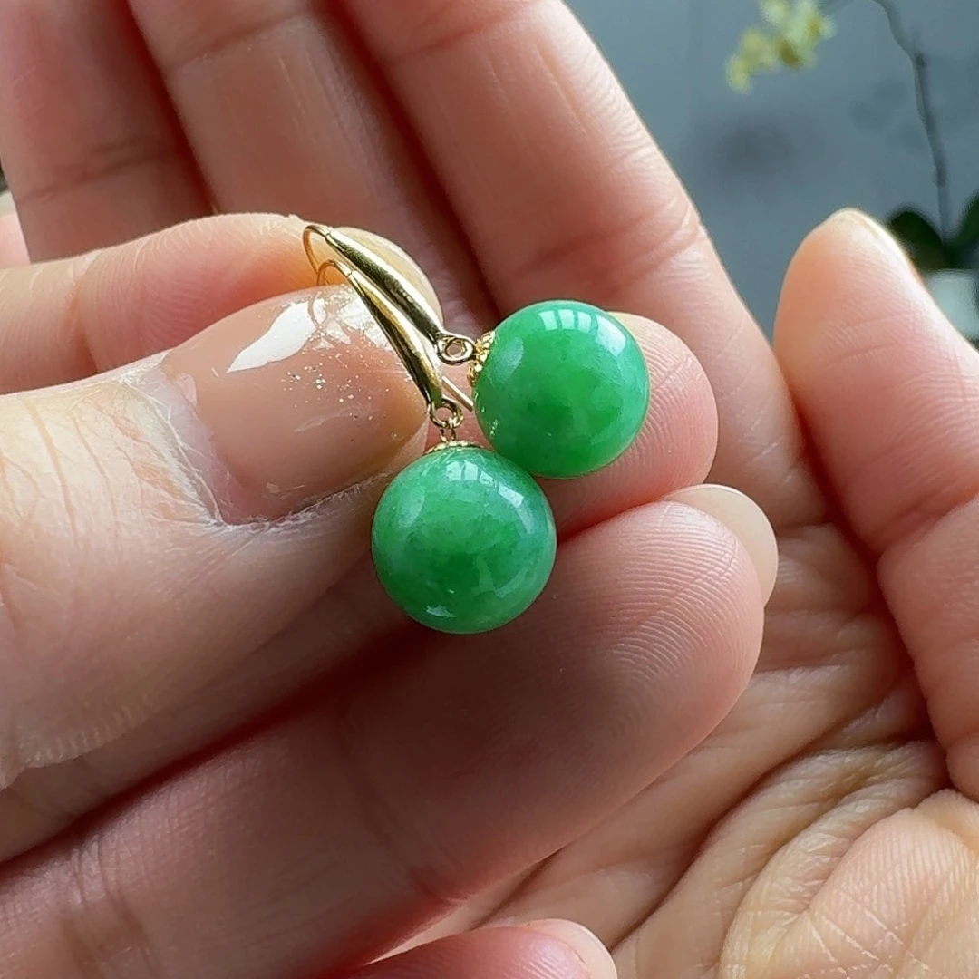 翡翠耳饰18K金镶嵌阿*木天然