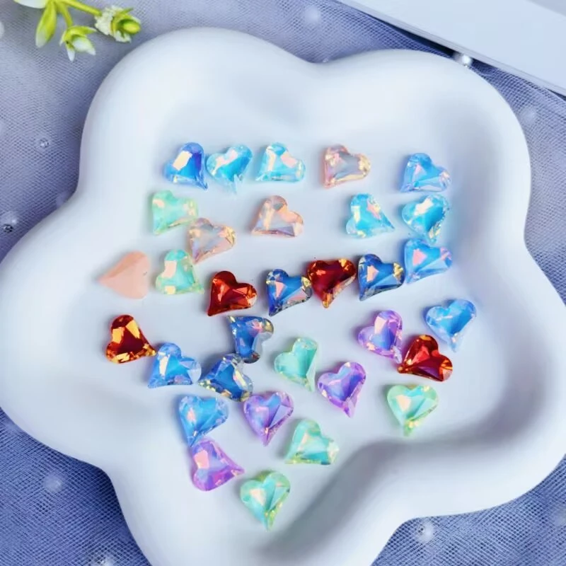 玖阁家12X13mm摩卡歪心玻璃尖底钻爱心饰品配件