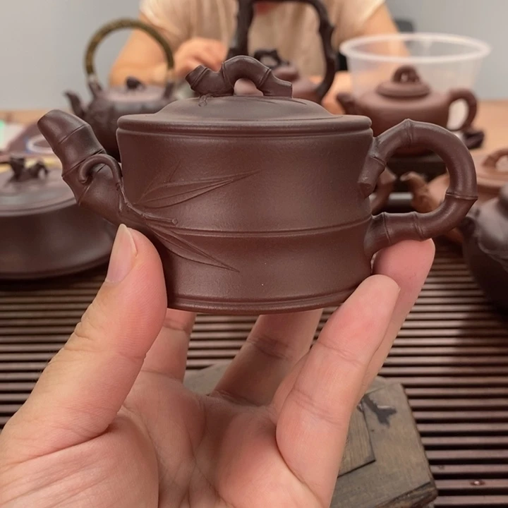 茶壶紫砂竹段120毫升紫泥