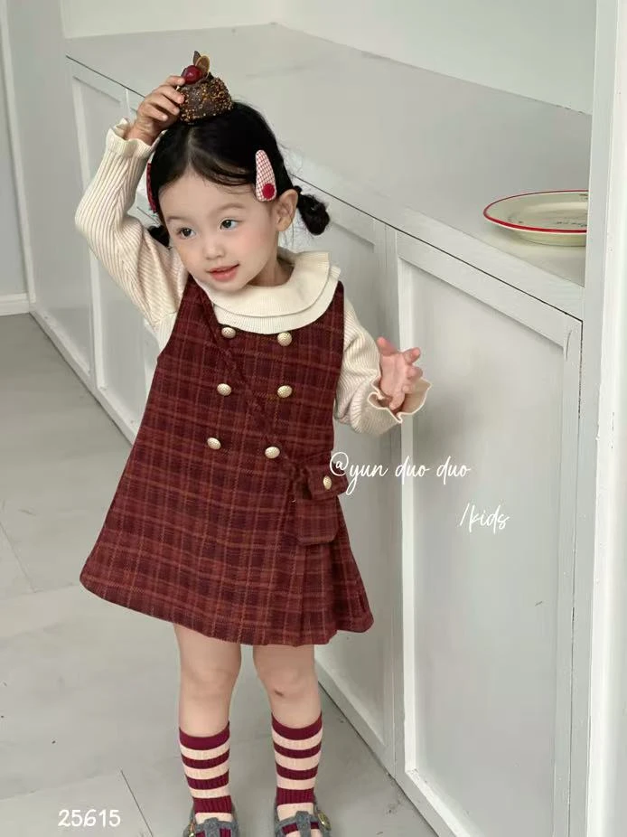 555 559 云朵朵 背包格子连衣裙套装 25615 LUOLA品牌童装
