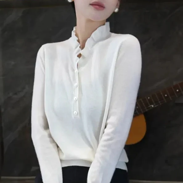 【绵软云朵】精纺羊毛加厚木耳边设计时尚显瘦百搭针织上衣MG8521