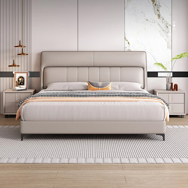 轻奢真皮床现代简约主卧室软包大床小户型1.8m储物双人床实木婚床