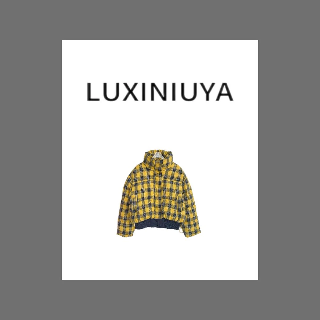 【LUXINIUYA】黄格外套 冬天格子外套羽绒服#CX2074