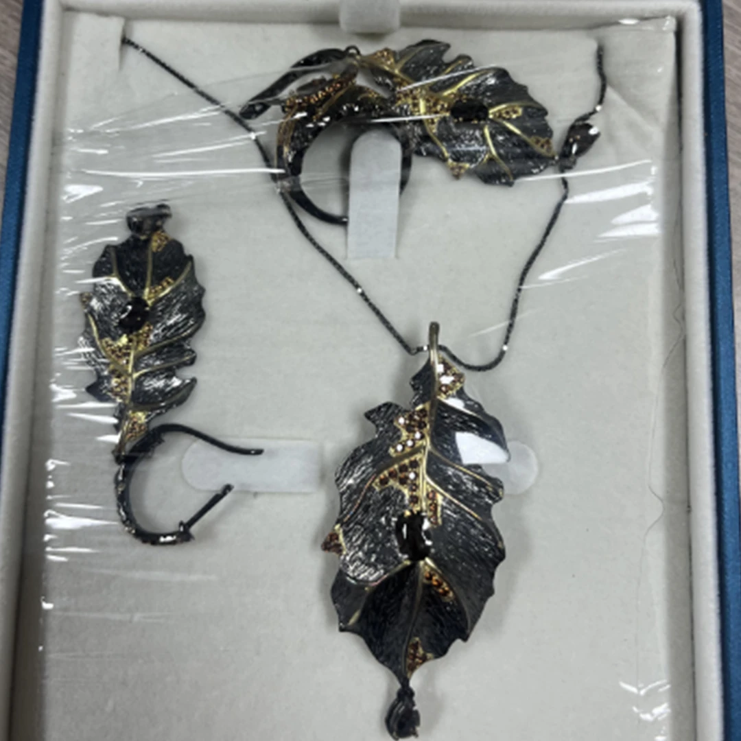 925银合成锆石耳饰 复古个性小众时尚耳环项链戒指套装 GPS-5053