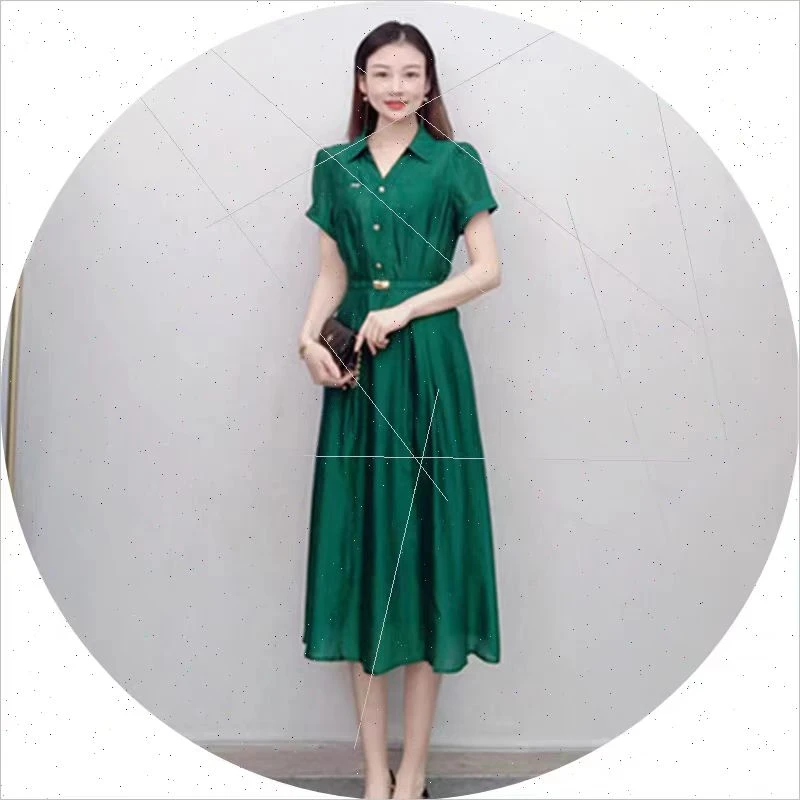 【W4844绿色】MYY2025时尚百搭2025新款洋气连衣裙