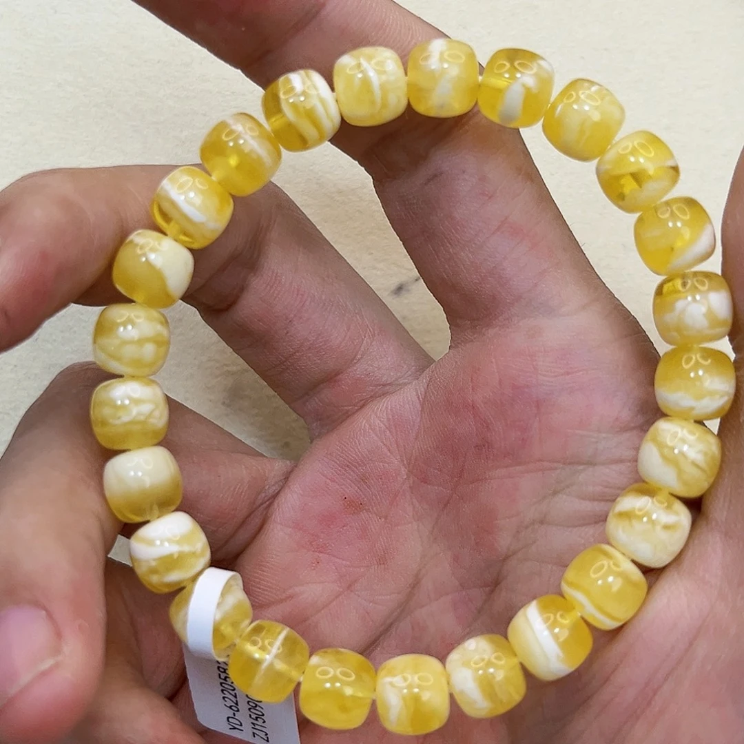 琥珀未镶嵌裸石8.5mm京瓷白拉丝手串