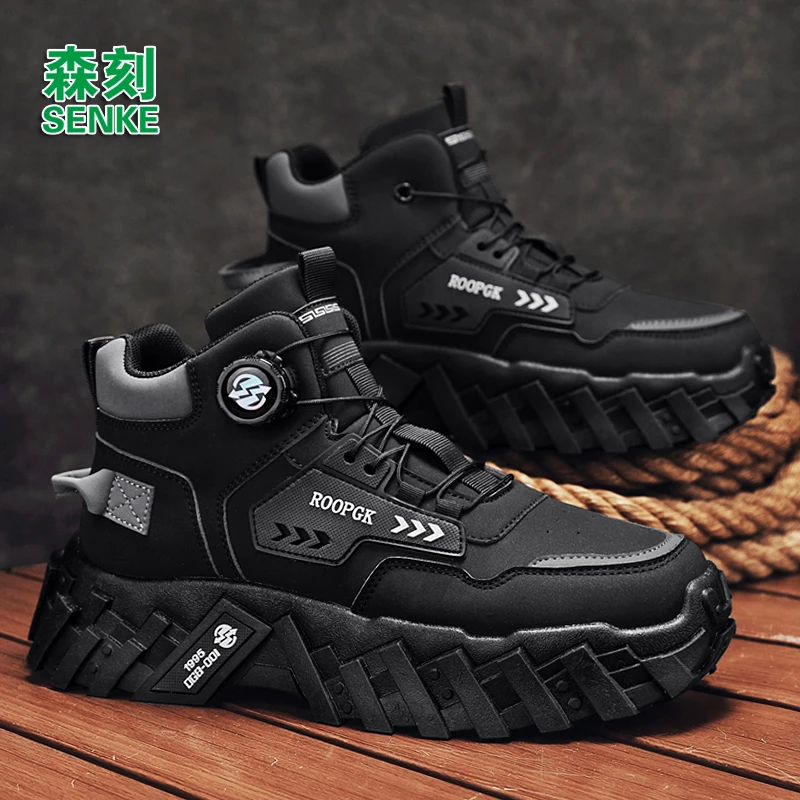 男鞋秋冬爆款新潮百搭新款高帮厚底防滑防水潮机甲运动潮流休闲鞋
