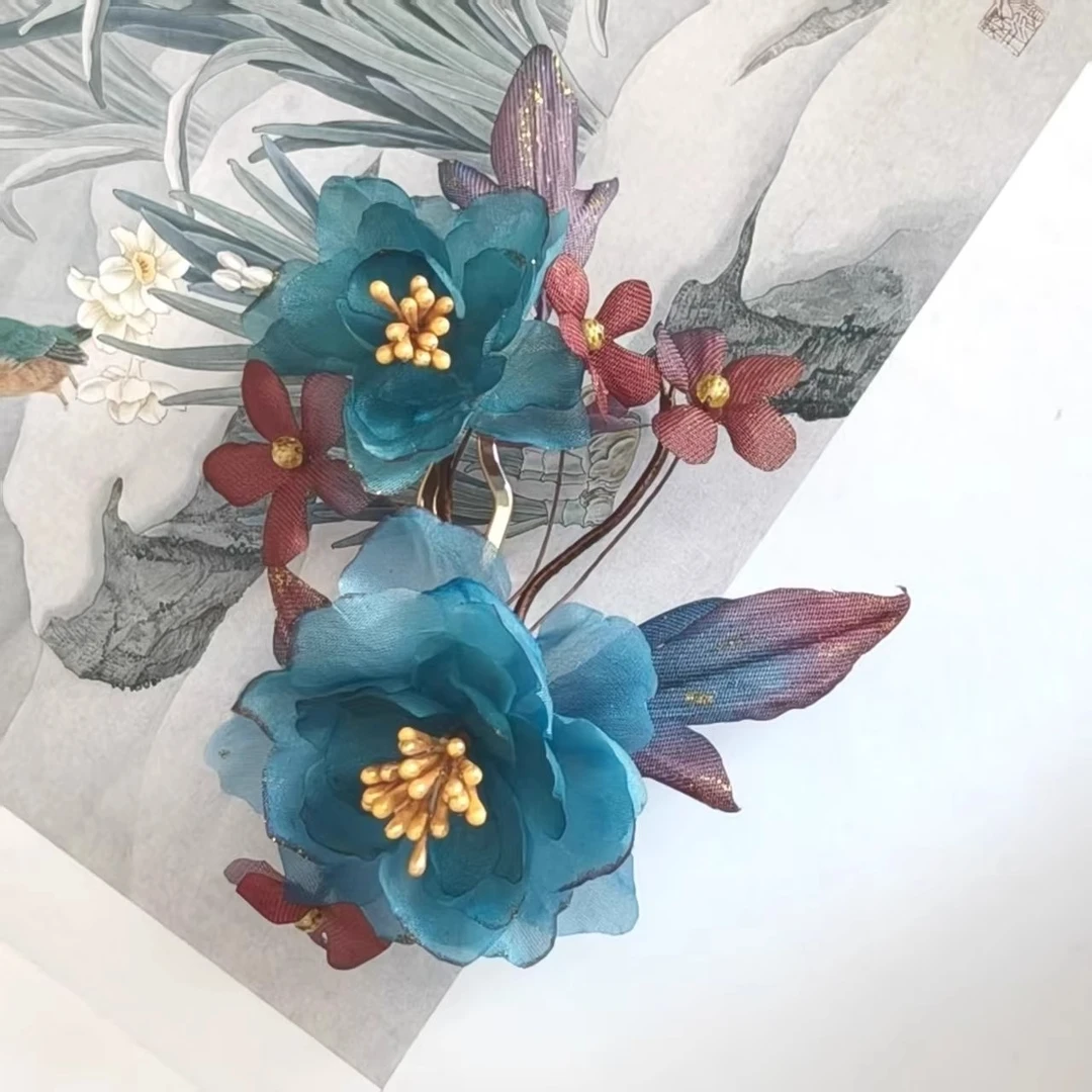 一半诗意发夹汉服手工烫花气质汉服百搭清新时尚配饰品诗韵发钗