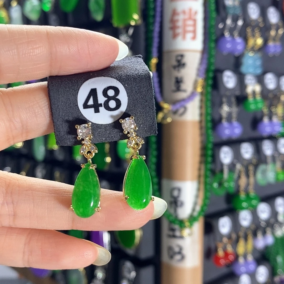 银S925镶嵌翡翠耳饰48