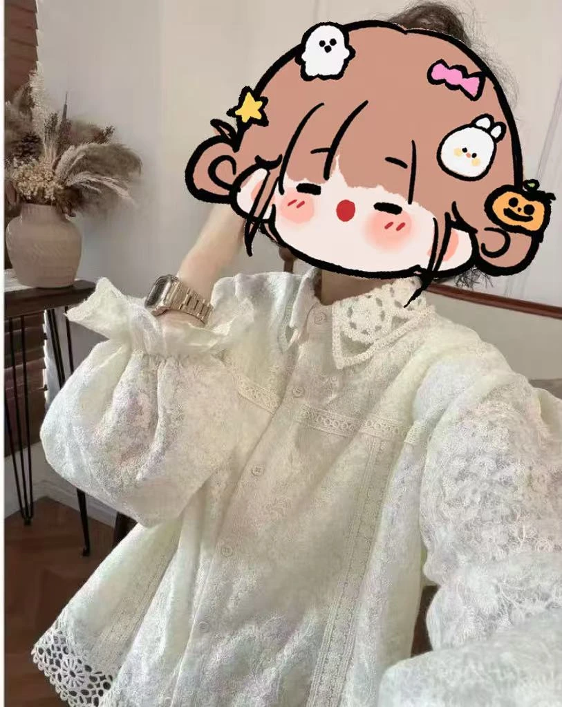 【蔷薇之恋】七月推荐 泡泡袖领口下摆钩花设计百搭韩系衬衣