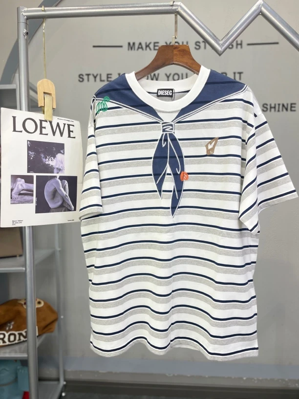 君家条纹设计海军设计短袖