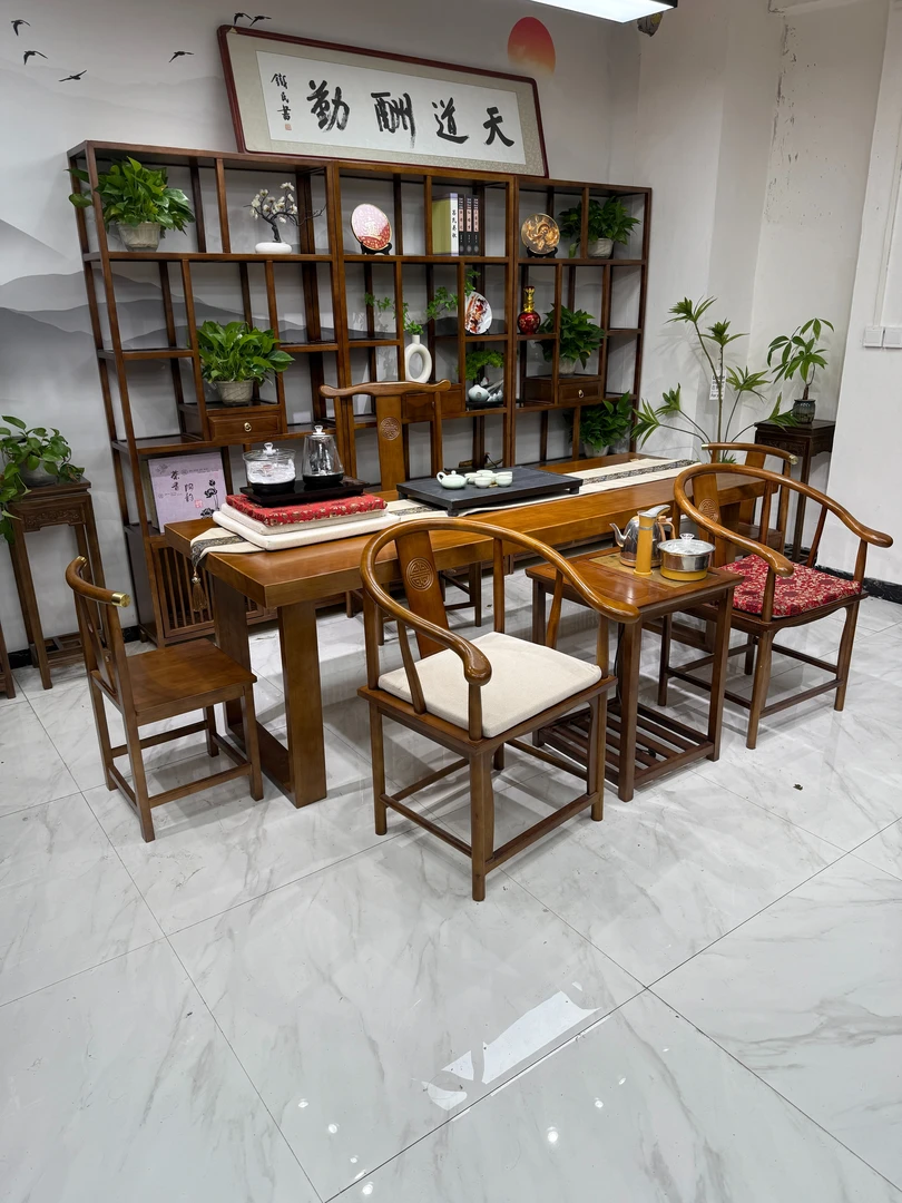实木大板茶桌椅组合新中式茶几办公室家用功夫泡茶台一桌五椅