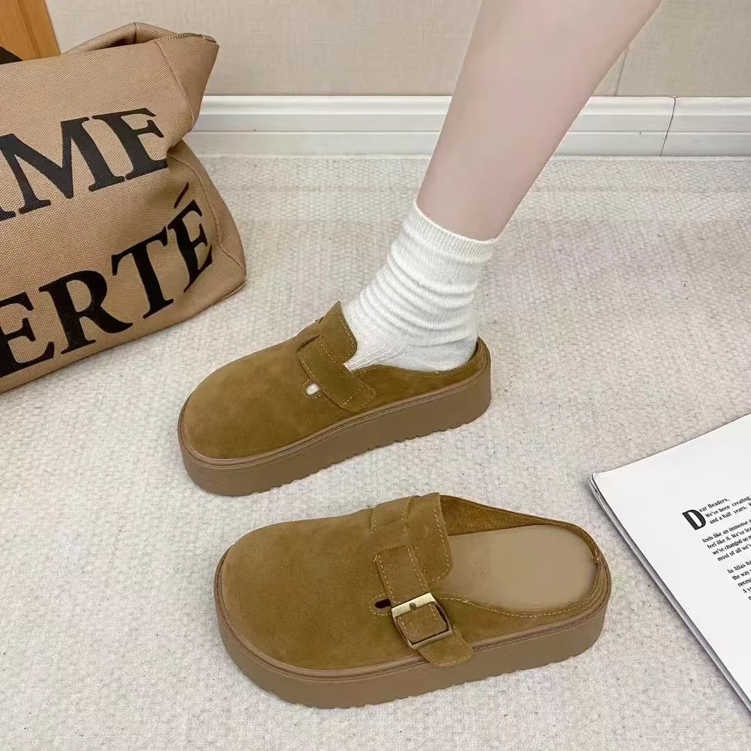 小敏家 清货~就几双  新款厚底懒人一脚蹬时尚包头拖鞋5651