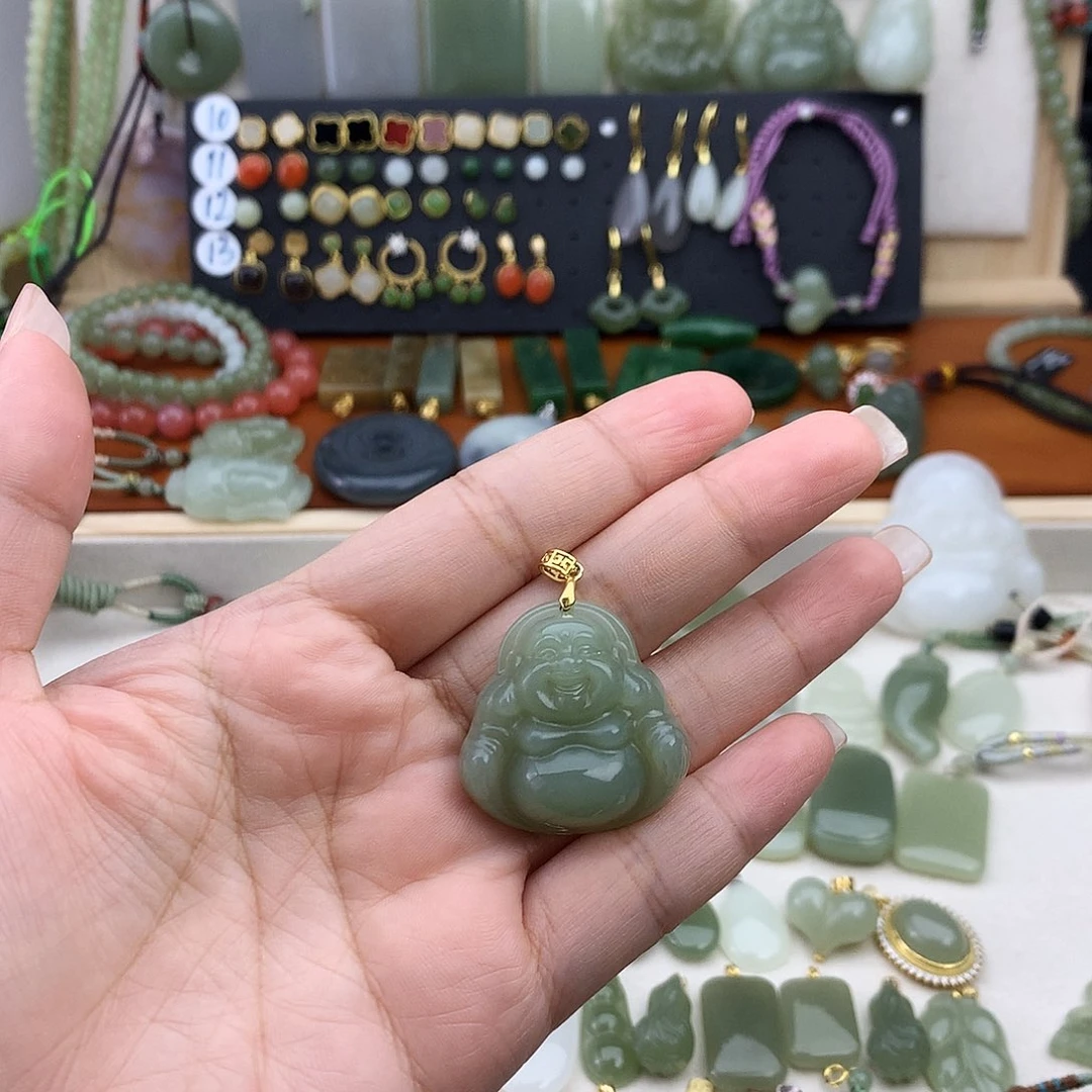 和田玉银S925镶嵌吊坠(不含链)