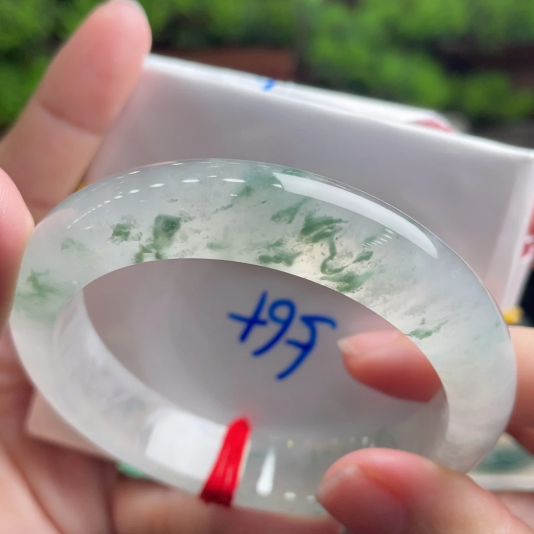翡翠未镶嵌手镯56雪压松枝