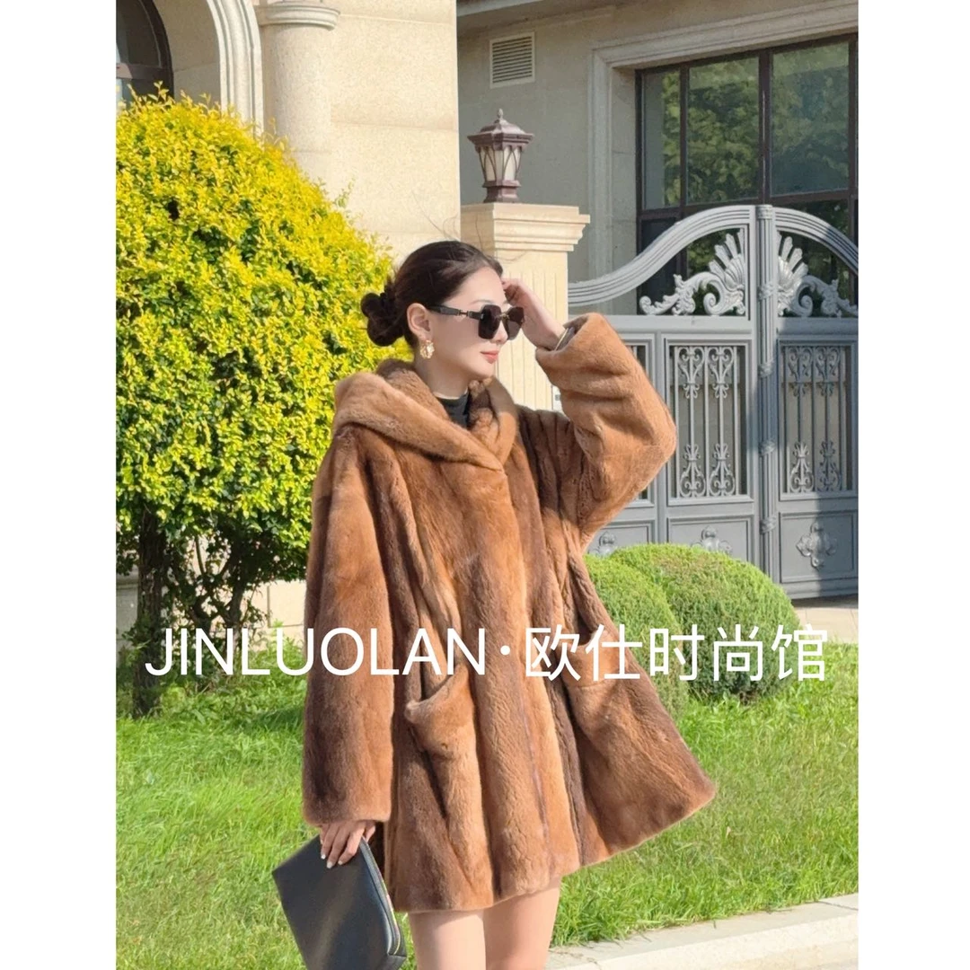 JNLUOLAN•OUSHI/进口紫金短二冬季水貂中长帽版水貂外套-24109