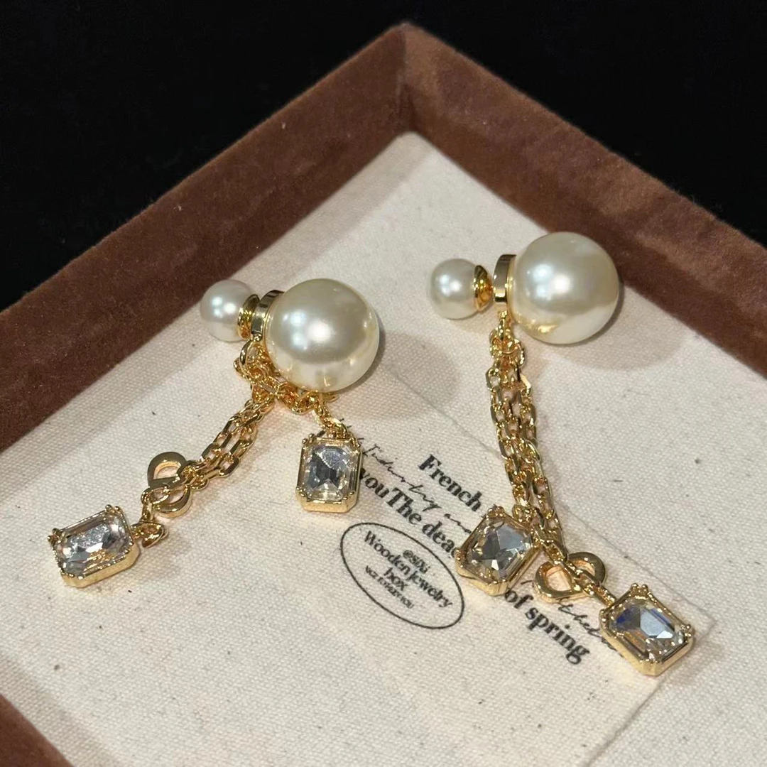 铜合金耳饰 流苏珠珠方糖耳饰-67013