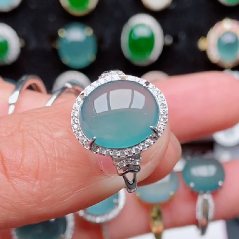 S925银镶嵌纯天然a货翡翠戒指