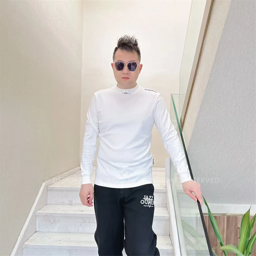 冬季款ZZD领口CVC左肩一排字男士品质高端轻奢洋气潮牌长袖t恤