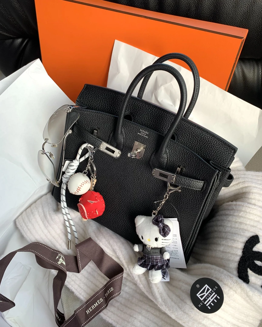 未使用 Hermes/爱马仕 黑银birkin25 togo W刻 16447417