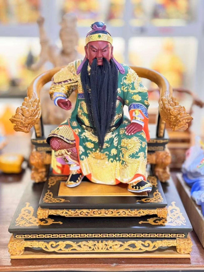 木雕神佛像关圣帝君香樟木手工精雕非遗漆线雕贴真金箔手工彩绘