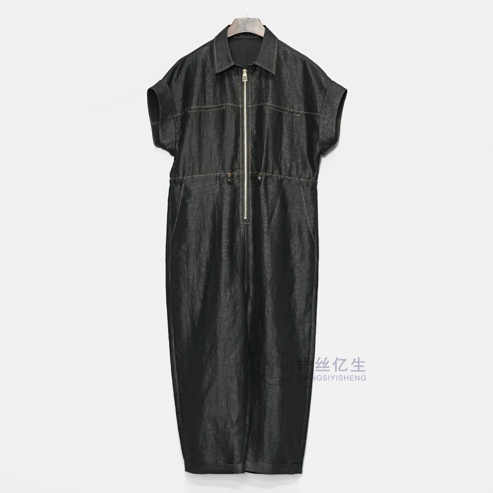 太空行！香云纱新款夏季裤子百搭时尚女士显高休闲黑色连体裤X3121