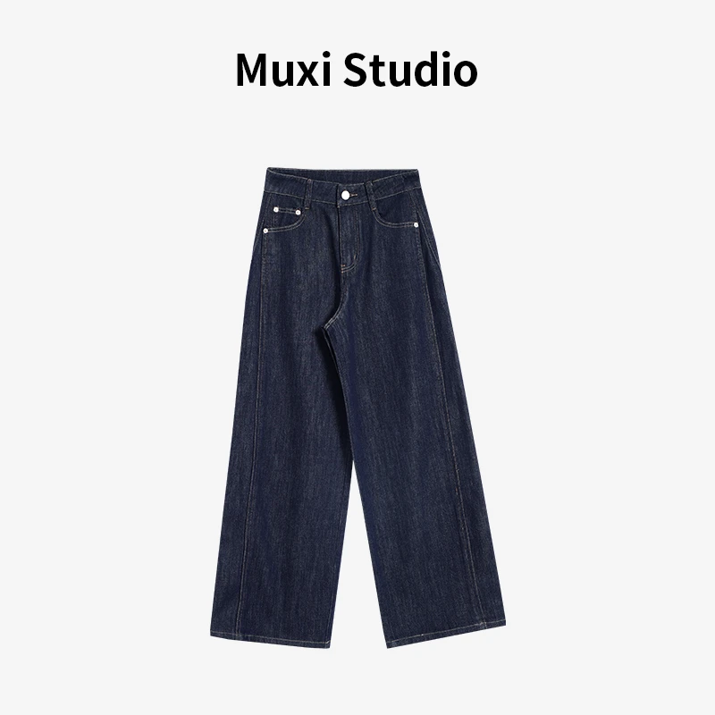 Muxi''春季百搭经典复古风宽松阔腿牛仔裤