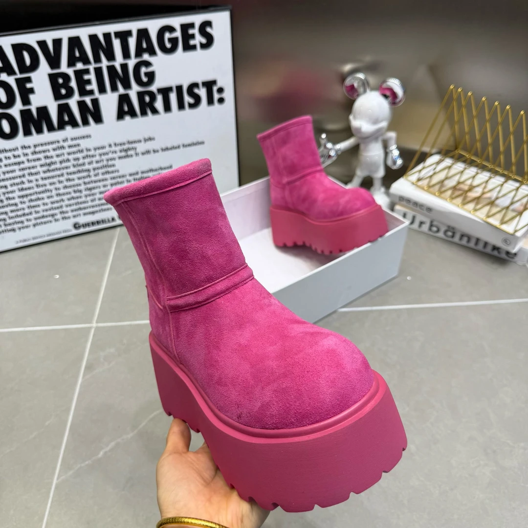 1103-1时尚娃娃头松糕厚底反毛皮加绒短靴