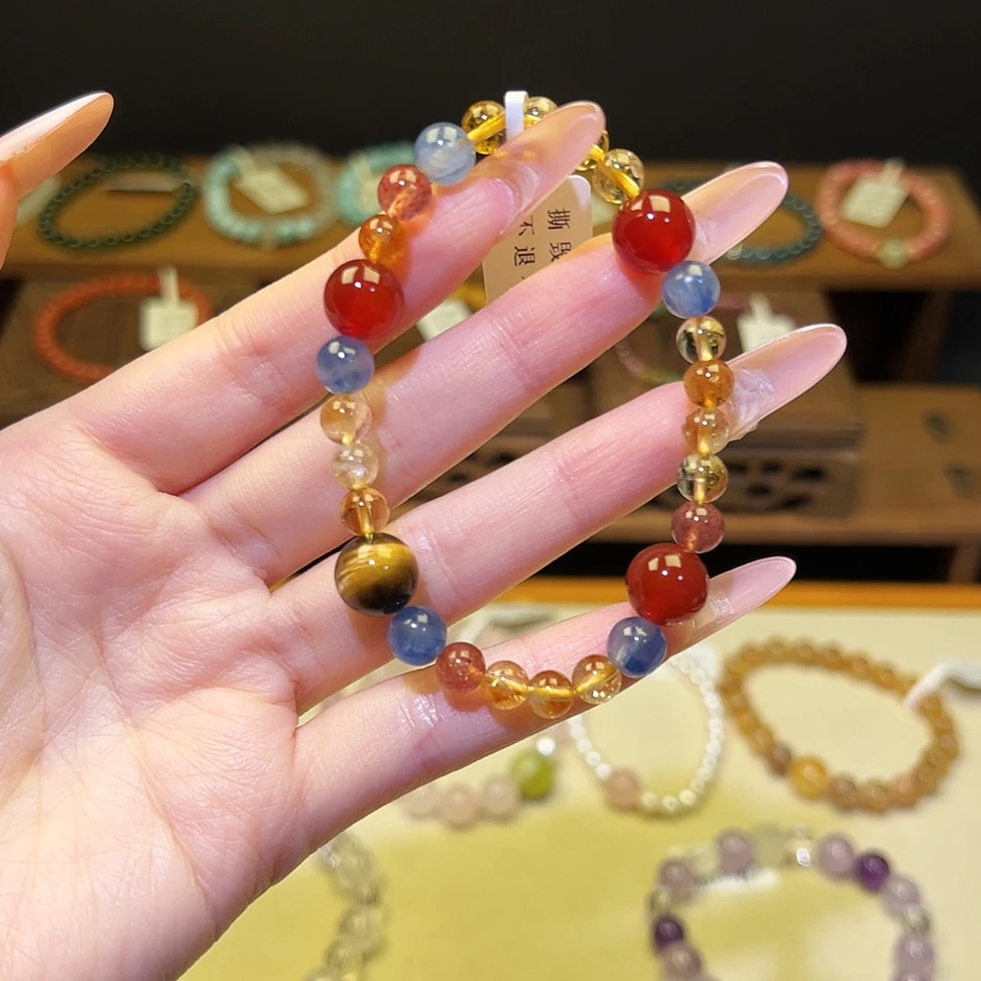 水晶银S925镀金镶嵌手串黄1583