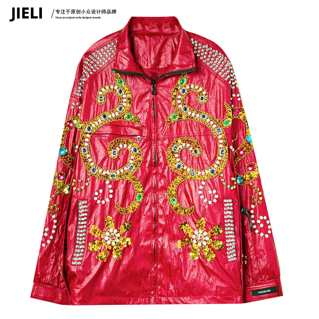 JIE LI/街力设计师高级感小众设计宽松红色外套女A7212