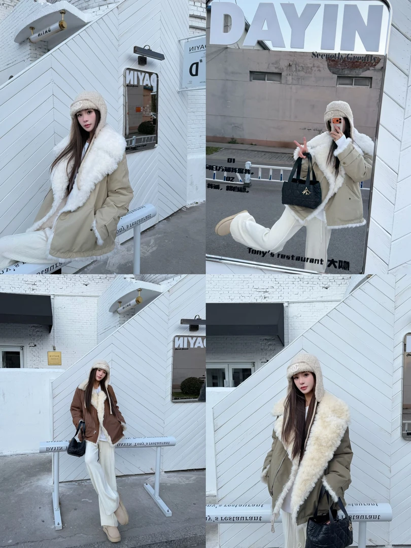 【芬兰漫雪】常规保暖翻领直筒外套女装加绒大毛领