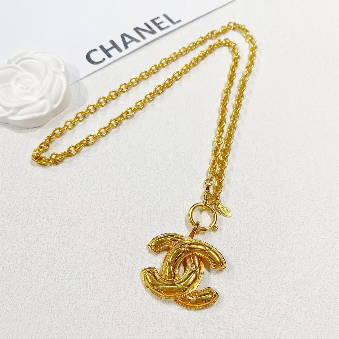 95新 Chanel/香奈儿 中古素金小鸟双C中号项链/M65009