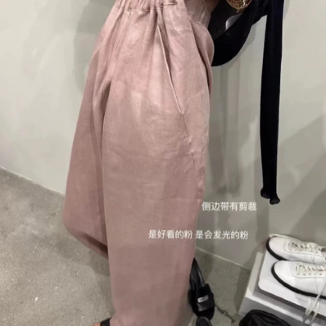 现韩国东大门代女2025夏季jet松紧腰凉感慵懒风亚麻阔腿休闲裤